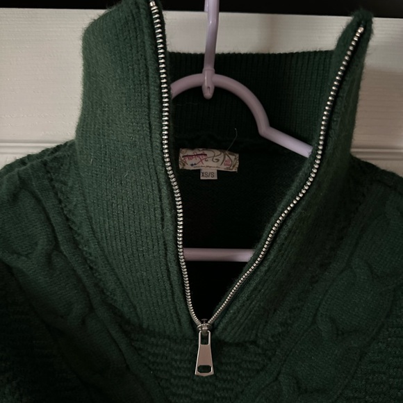 Free People Quarter Zip Cable Bolero Forest Green  Cropped Size XS/S NWOT - Picture 4 of 5